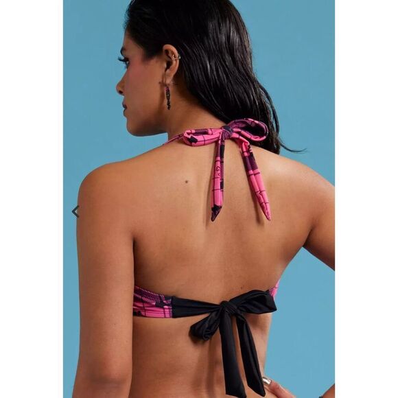 Hot Topic Monster High Pink Plaid Icons Halter Swim Top Nwot Size Medium - Picture 5 of 7